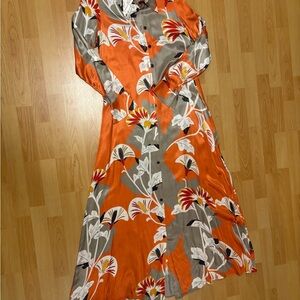 Corey Lynn Calter Orange and Gray Floral Maxi Dress Anthropologie